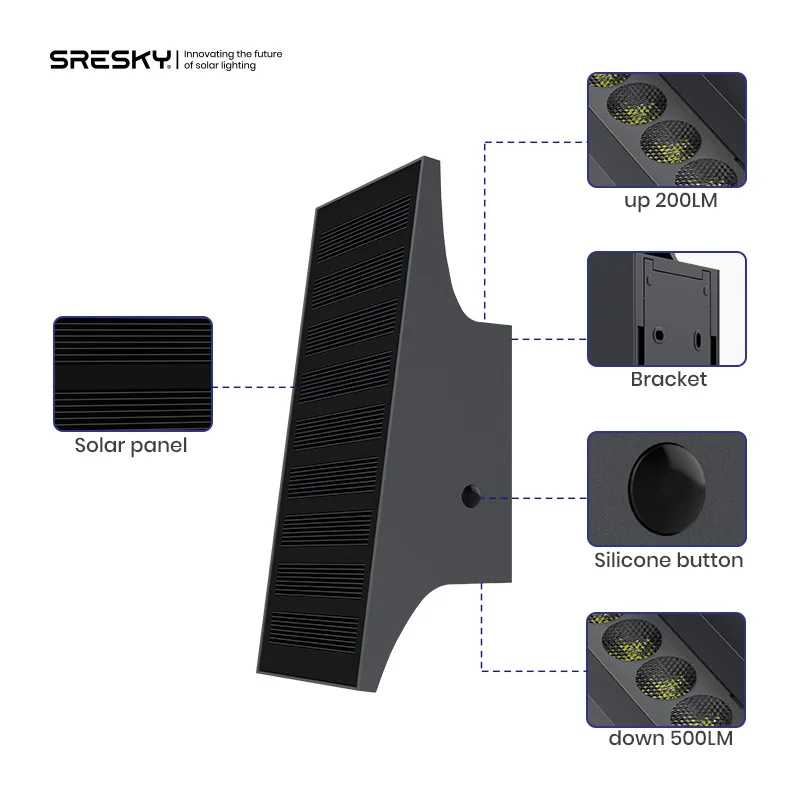 Solar up and Down Emitting Light 700lm Solar Panel Tilt Design Solar Garden Wall Light for Hotel