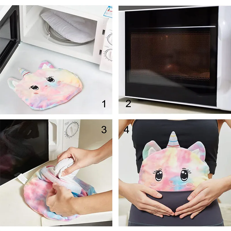 hot selling eco friendly cute plush unicorn wheat heat pack pad reusable microwave wheat bag for pain relief