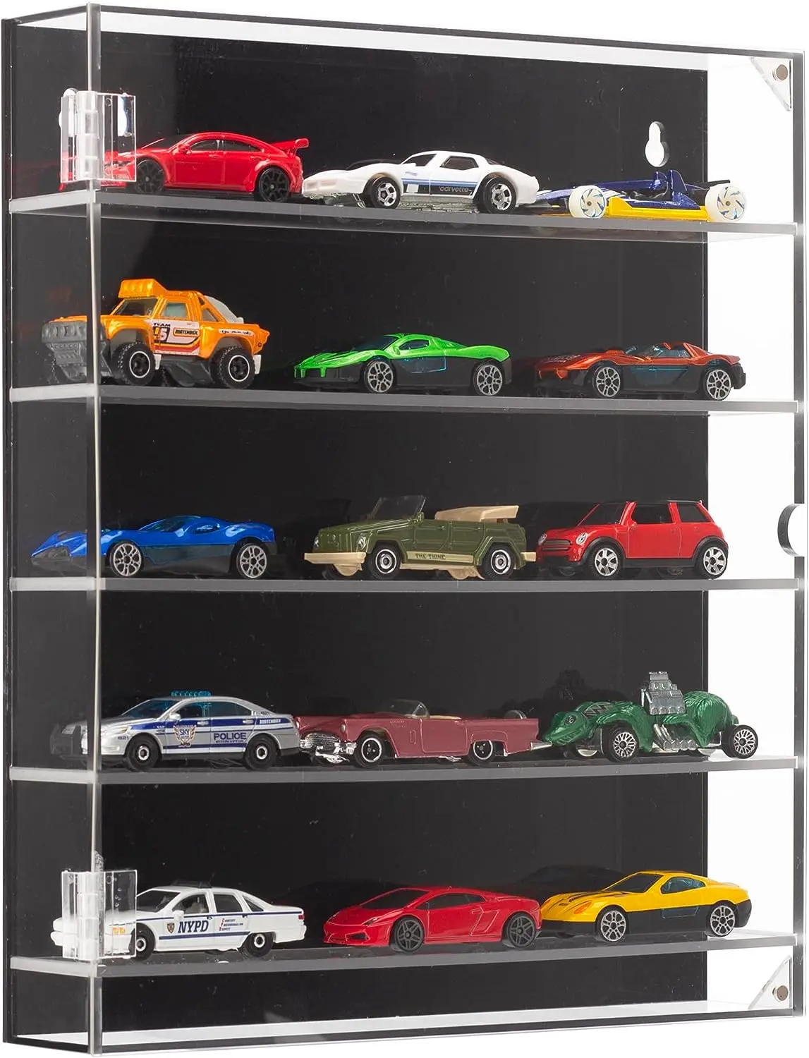 5-Tier Acrylic Display Case for Hot Wheels & Matchbox Cars, Transparent Toy Car Showcase with Magnetic Switch Door (5-Tiers)