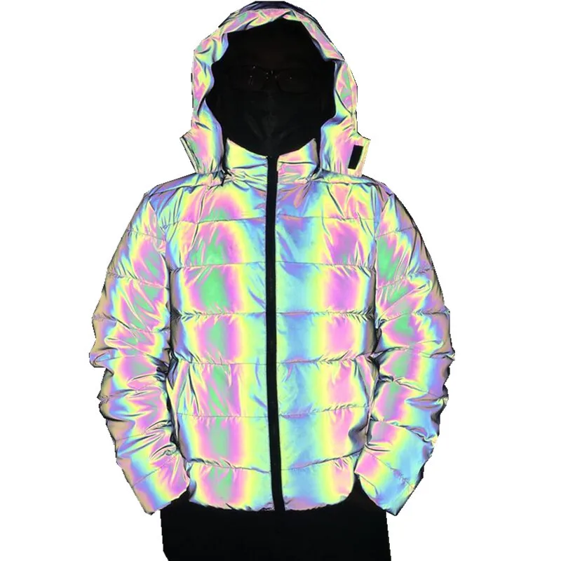 Reflective iridescent puffer deals jacket men