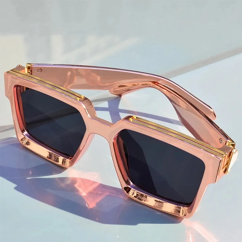 Big Square Oversized Chrome Effect Emerald Green Frame Black Lens Tattoo Hip Hop Style Unisex Eyewear Plating Sunglasses