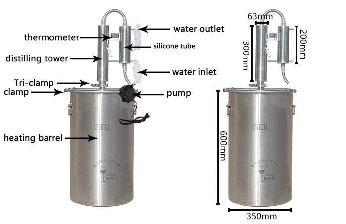 
 5SD 60L домашний дистиллятор для производства алкоголя moonshine, домашний дистиллятор  