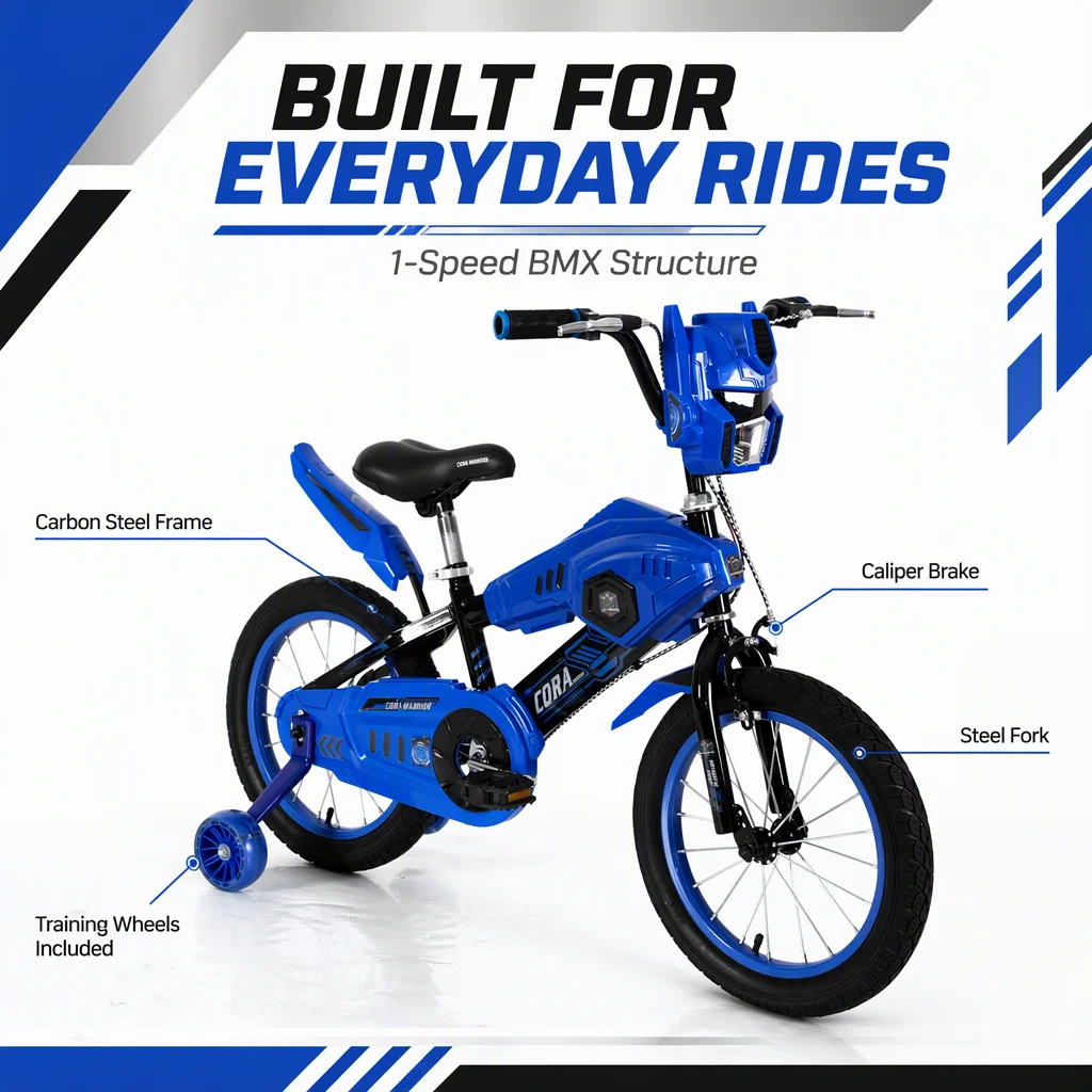 New Model 16inch Steel Frame BMX Children's Bike with Ordinary Pedals and Training Wheels for 5-8 Years