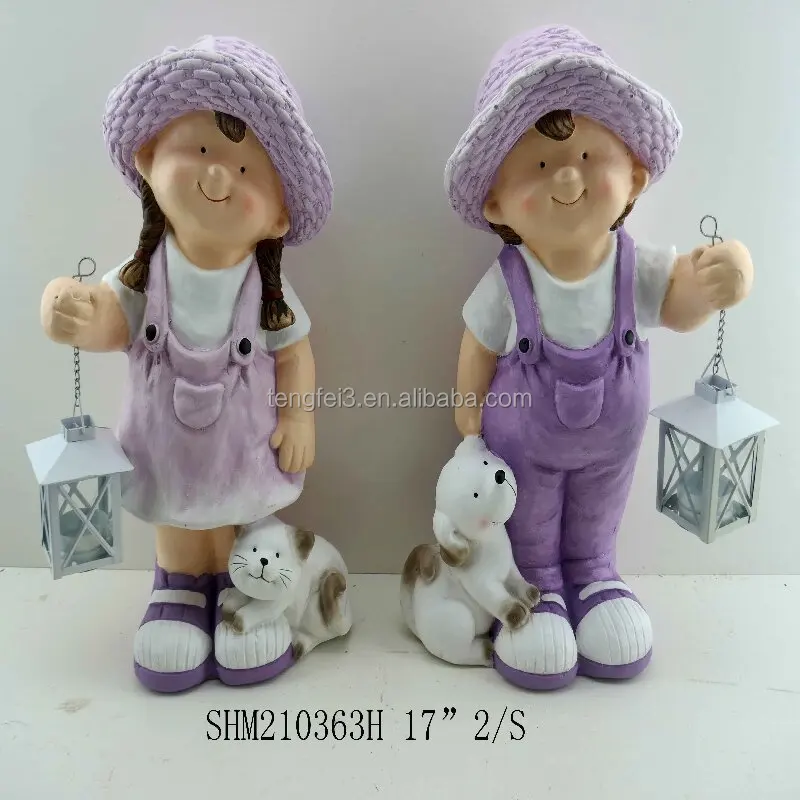 Little Girl Concrete Garden Decoration Statue With Lantern Child