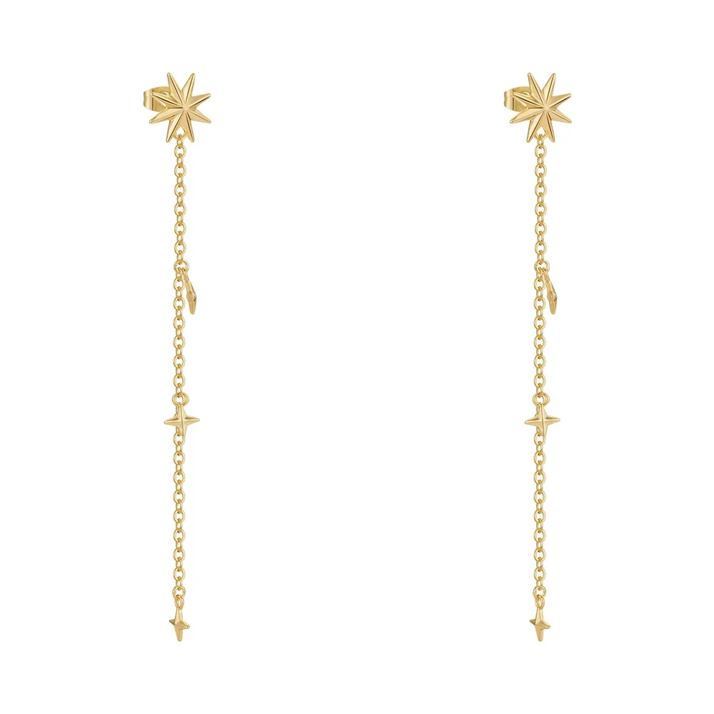 Original Design 18K Gold Plated Brass Jewelry Piercing Star Ear Stud Chain Tassel For Women Accessories Drop Earrings E221483