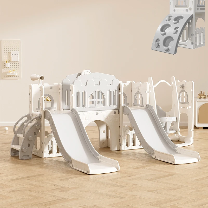 Toboggan pour Enfant 8 en 1 avec Échelle d'escalade, Panier de Basket, Télescope et Tunnel de Jeu pour Enfants Aire de Jeux - Rose