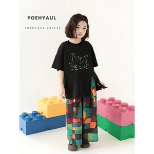 YOEHYAUL CD1262 Cotton Girls Clothing Sets 12 Years 2 Pieces Girls Clothing Sets 12 Years Casual T Shirt Pants Big Girls Clothes