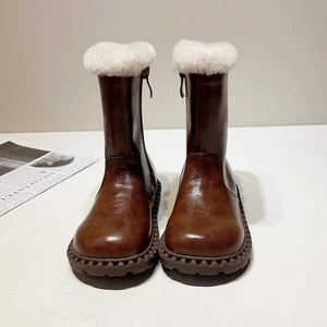 TBS Black Ankle Zip Boots Boys Girls Fashion Kids Patent Leather Boots Girls Winter Top Plush Leather Midi Boots for Girls