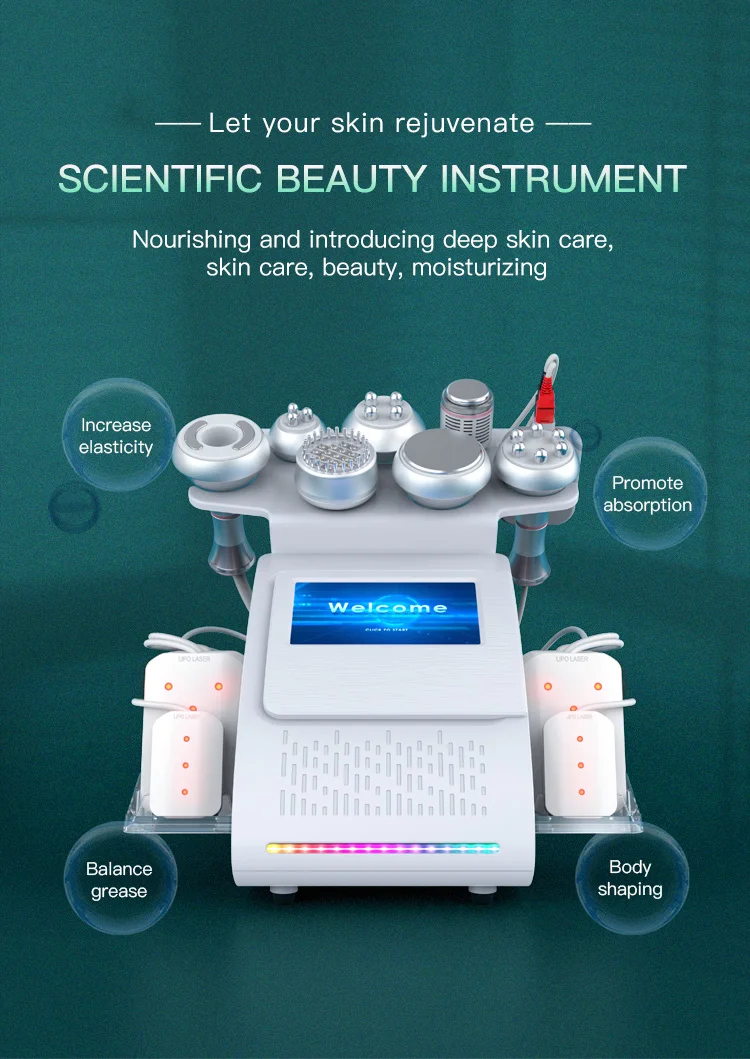 Cavitation Machine 9 in 1 Body Slimming Therapy Machine Desktop 80K Multi-Function Negative Pressure Cavitation Beauty Machine