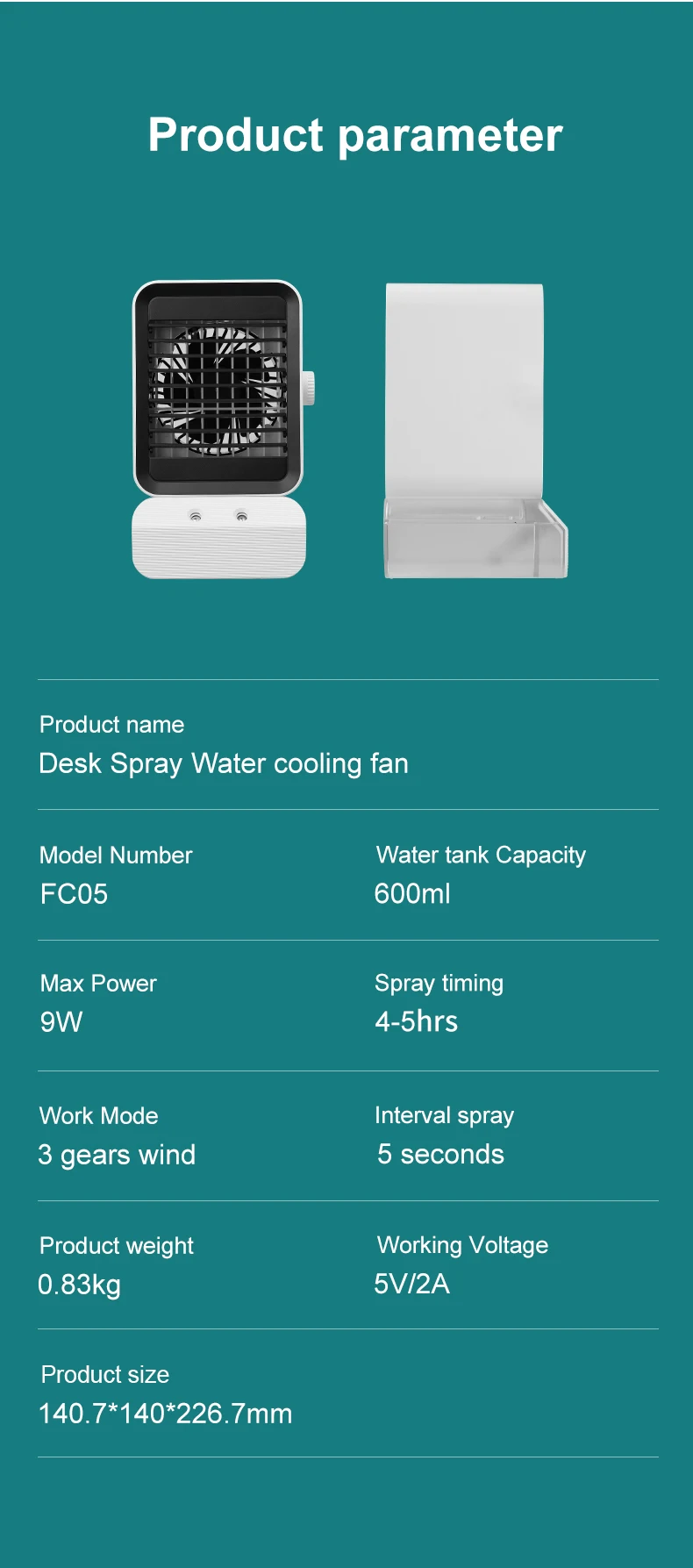 600ml Desktop Spray Water Cooling Fan Portable Indoor Air Cooler Fan Air Conditioner for Home Kuwait Market