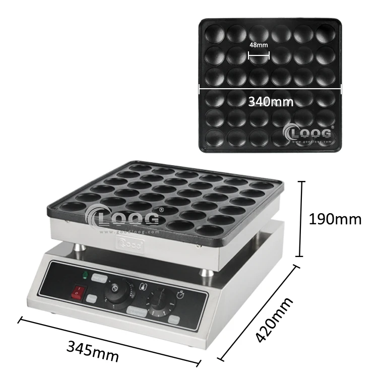  Máquina de hierro y dispensador de masa eléctrica de 110 V, 220  V, 25 unidades de Poffertjes holandeses, mini máquina para hacer panqueques  y masa : Hogar y Cocina