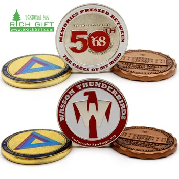 High quality reasonable price souvenir custom debossed enamel logo silver antique gold plated round metal coins