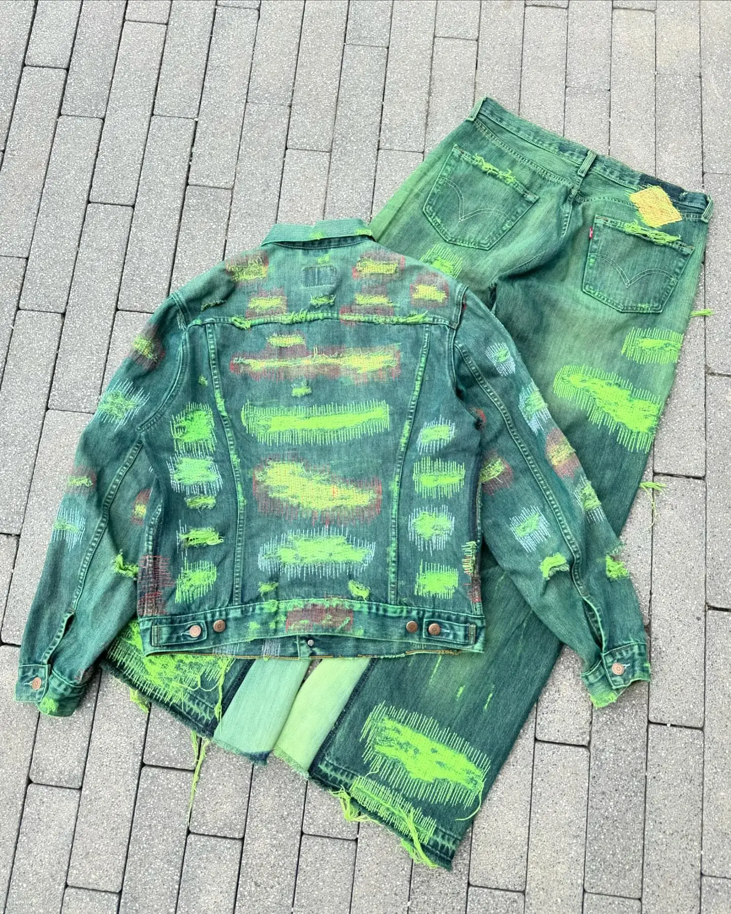Salati Custom Clothing Manufacturers Tracksuits Acid Wash Vintage Ripped 2 Piece Set Men Jeans and Jacket Men's Denim Set gallery 2