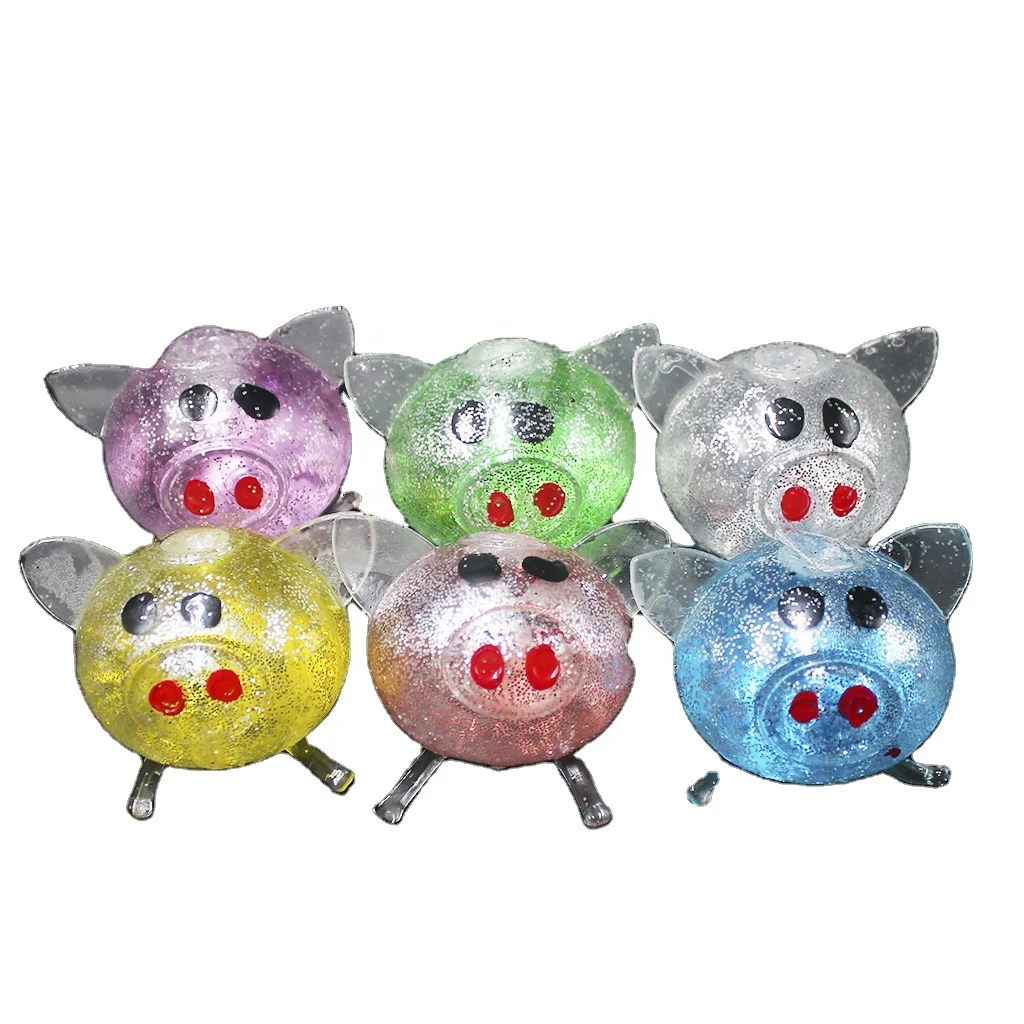 tpr cute pig sticky splat ball water glitter filled anti stress