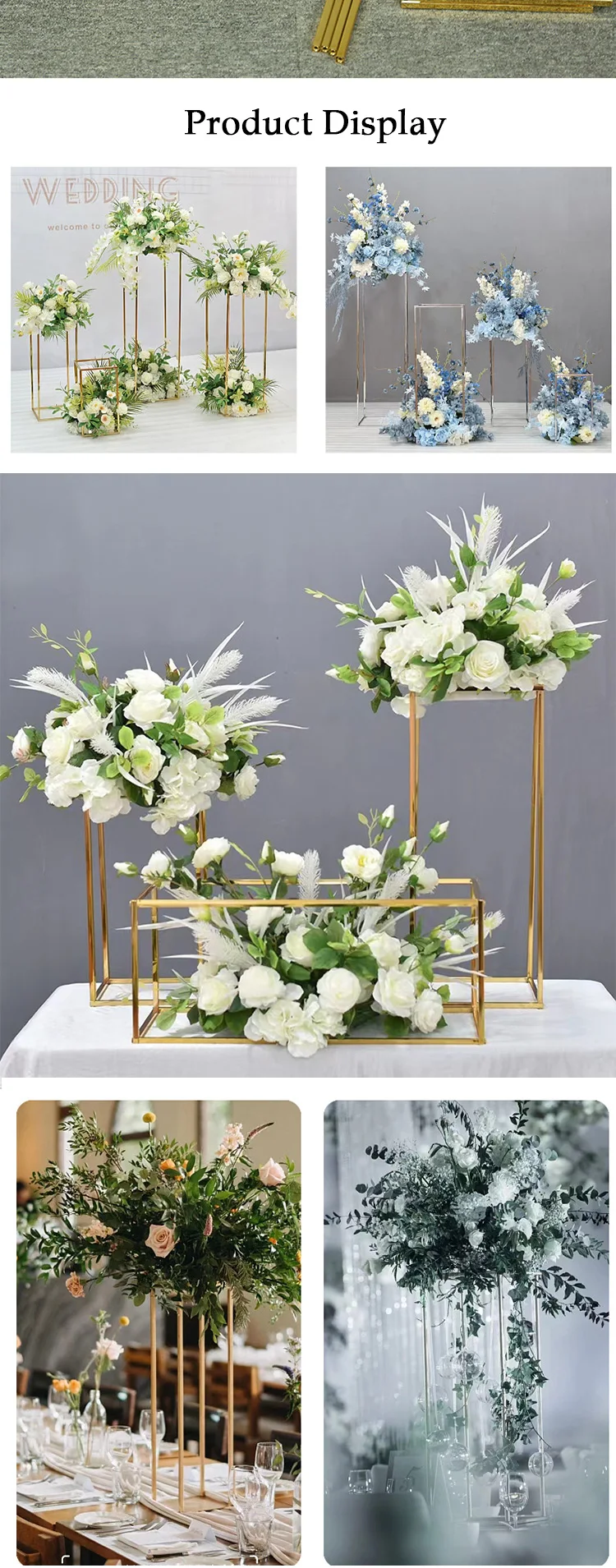 Wedding Decorations Tall Rectangle Column Gold Metal Iron Flower Stand
