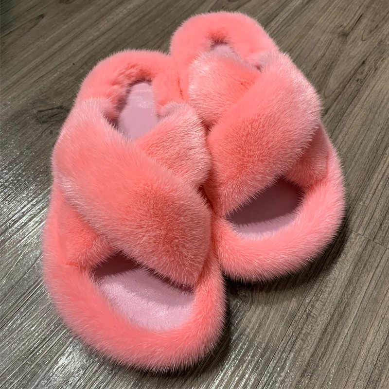 mink fur slippers