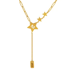 Fashion New Style Stainless Steel Hollow Star Tassel Necklace Gold Plated Link Chain Luck Star Necklace
