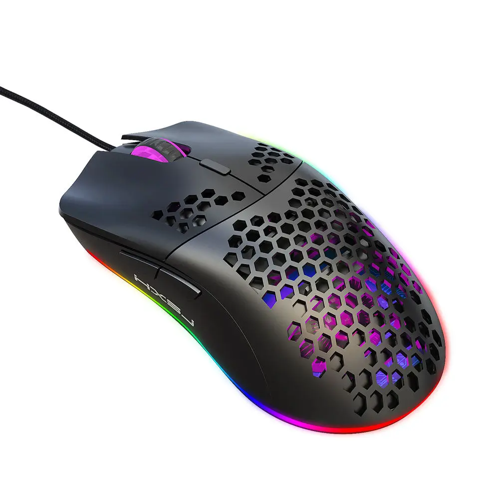 HXSJ Programmable Rgb Backlight Mode Ergonomic J900 Wired Gaming Mouse 6 Keys Hole Design for Desktop Computer Factory