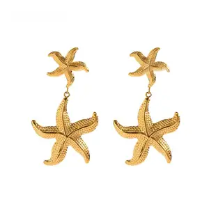 Hot New Bohemian Designer Stainless Steel Summer Beach Starfish Earrings Drop Earrings for Holiday Gift