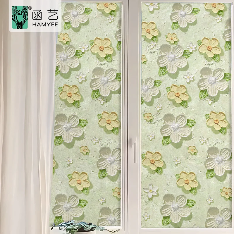 Window privacy film adhesive film static clings 3d decorative flower window film stained vinyl glass window sticker