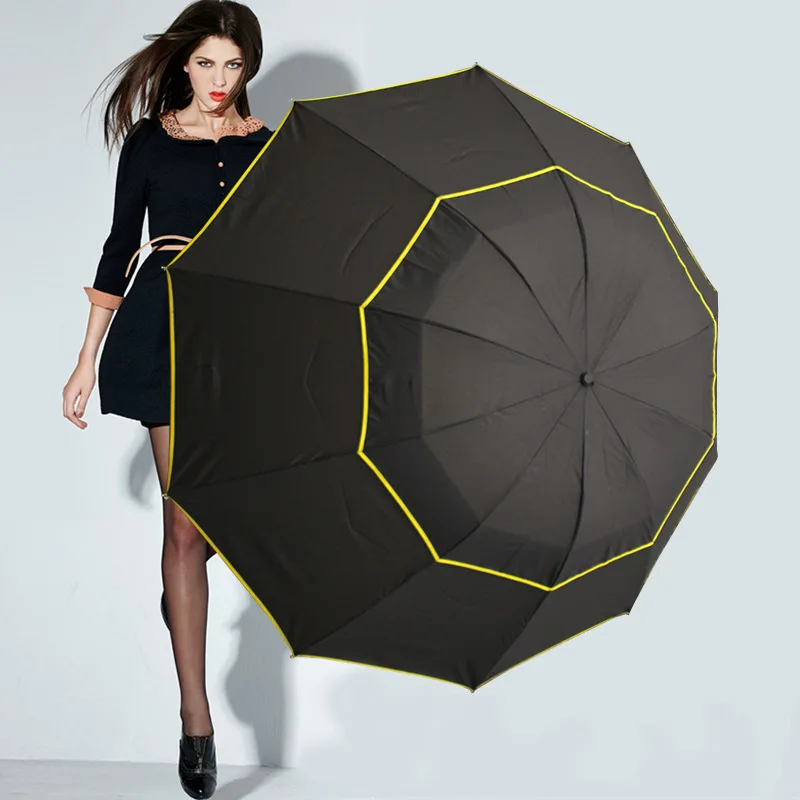 DD1686   Automatic Open Golf Umbrella Extra Large Oversize Windproof Rain Parasol Double Canopy Vented Stick Umbrellas