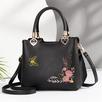 flower print luxury small black patent leather handbag for ladies