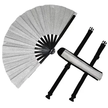 BSBH 13 Inch Large Glitter Holographic Rave Hand Fan Folding Clack Fan Foldable Fans with Holster for Outfits for Line Dancing