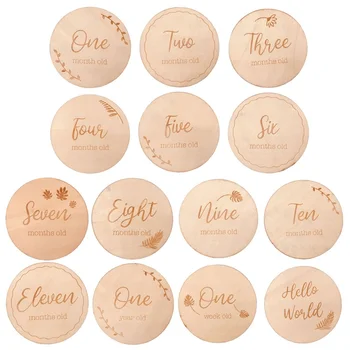 Wooden Laser Cut And Engraved Monthly Plaques Baby Monthly Milestone Cards DIscs Set Newborn Props Photography Shower Gifts