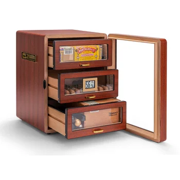 New 3 Drawers Humidor Cigars Box,Cigar Humidor Cabinet Digital Hygrometer and Cigar Humidifier,Cedar Wood Lined Cigar Box