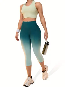 Gradient Green Butt Lifting Breathable High Waist High Elastic Quick Dry Yoga Leggings for Woman's Sports Fitness