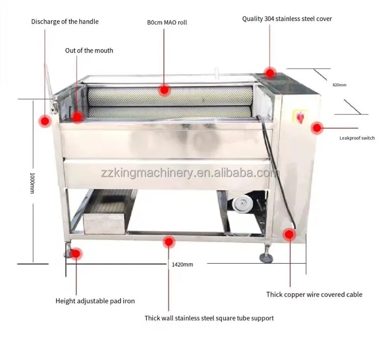 Automatic Fruit and Vegetable Brush Washing Peeling Machine