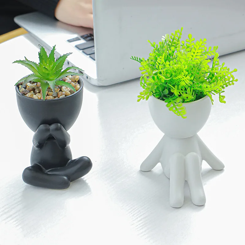 Wholesale LOW MOQ Planter Aliexpress Ebay Wish Hotest Mini Flower Pot  Ceramic Human Shape Small Succulent Plant Pots