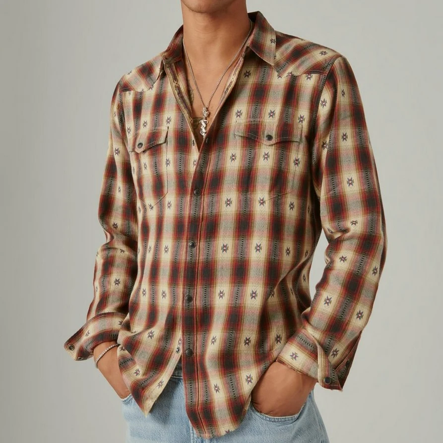 Men Dress shirt Oversized Pearl Plaid High Premium Fashion Formal