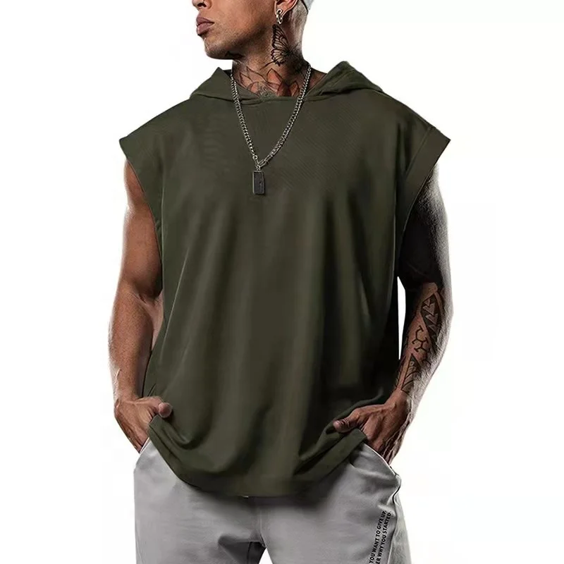 JL-92401 Hot Sale Plain Hoodie Outfit Men Sleeveless Gym Hoodies Oversized Soft Men’s Hoodie Tank Tops