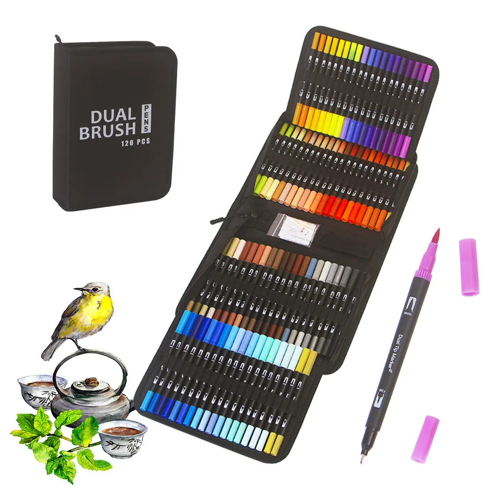 35 Dual Markers Pen for Adult Coloring Book, Coloring Brush Art Marker,  Fine Tip Colored Pens for Kids, Bullet Journaling Drawing Planner