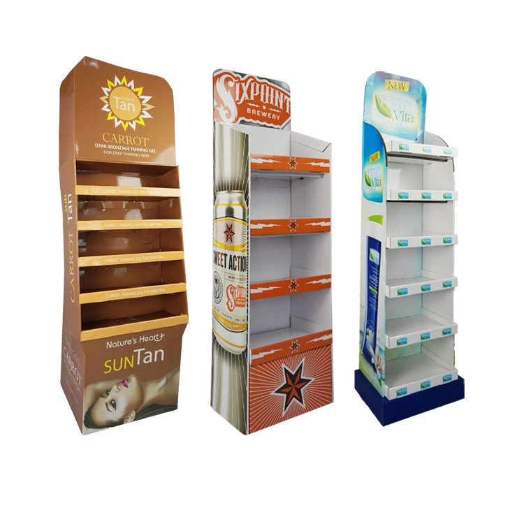 Foldable Cardboard Floor Display Racks Bottle Shape Storage Corrugated Stand for Liquor Retail Shop