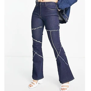 Custom Women Exposed Seam Flare Jeans Calcas Feminina Jeans Alta Women Pant Female Denim Oversized Wideleg Jeans