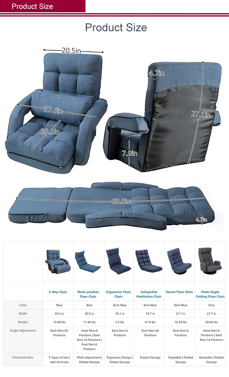 Living Room  Available Sofa Chair Adjustable Backrest Angle Sofa Chair with Armrest