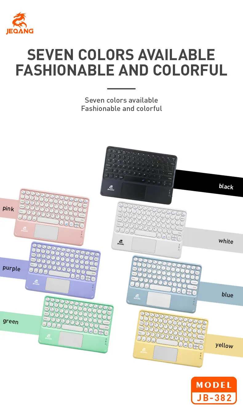 Jeqang JB-382 Ultra-Thin Optical Wireless for Mini Keyboard with USB-C Charging Touchpad New Plastic for PC/Laptop Use