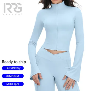 Roregal Women's Stand Collar Full-Zip Flared Cuffs Jacket Outdoor Breathable Lightweight Workouts Yoga Jacket