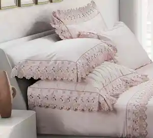 KOSMOS King Polyester Microfiber 90gsm Embroidery Sheet Set 4pcs Bedding Set