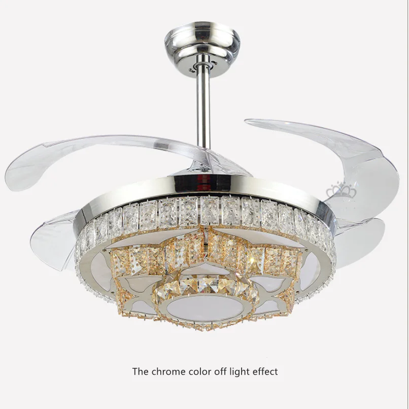 42inch  ceiling fans with light crystal led chandelier fixture retractable blades remote control led ceiling fan