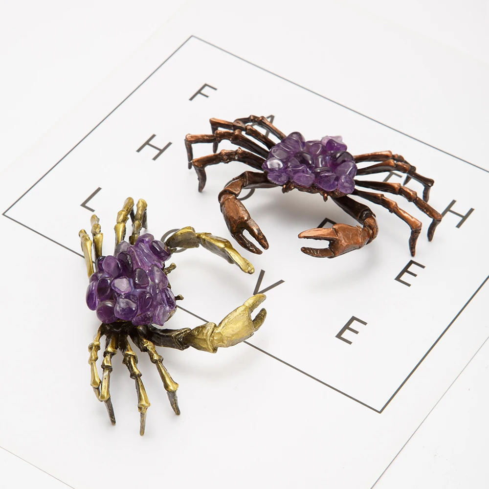 天然アメジスト砕石カニ飾りクリスタル原石ローリングストーンDIY