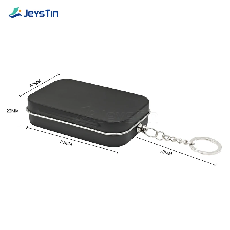Rectangular Hinged Metal Packing Tin Box Silver Black  Plain Tin Container Small Metal Tins Box with Key Chain