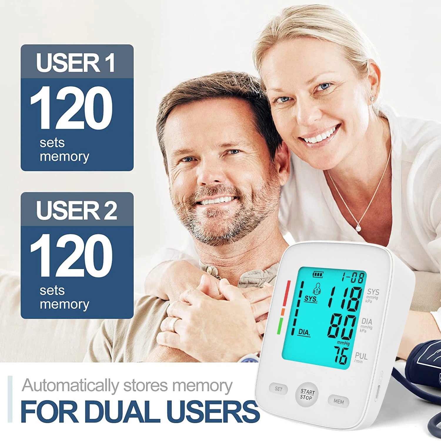 Smart Upper Arm Blood Pressure Monitor Adjustable Cuff Large Arm Friendly Bluetooth Blood Pressure Machine