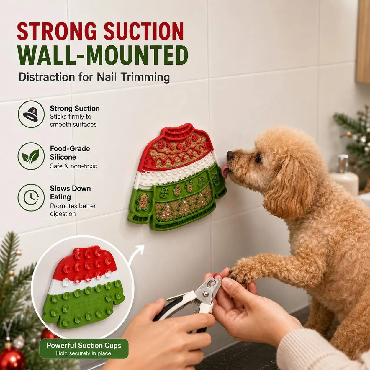 product christmas sweater shaped silicone pet licking mat non slip slow feeding pad with suction cups anxiety relief pet supplies-2