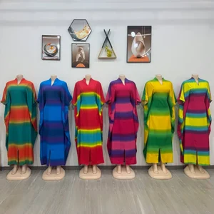 Wholesale Women's Autumn Contrast Printed Short Sleeve Plus Size Loose V-Neck Fashion Dress