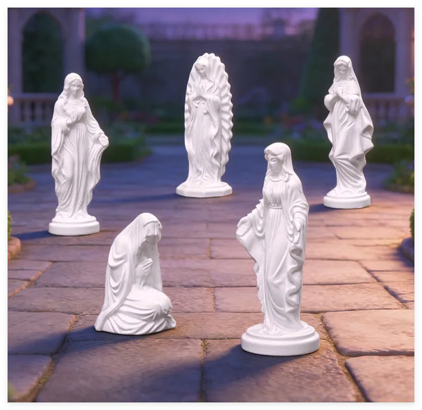 3D Realistic White Virgin Mary Statue Praying Sculpture Christmas fairy Figurine Miniature Garden Baby Angel Figurines Wholesale