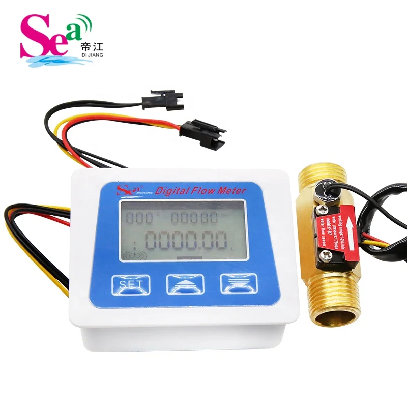Digital Lcd Display Water Flow Sensor Meter Flowmeter Rotameter Temperature 