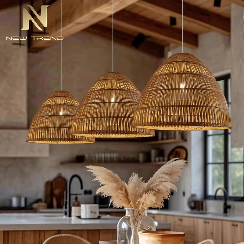 CPL-433 Luxury Hand-Knotted Chinese Style LED Rattan Chandelier for Villa Living Room, Modern Rustic Ceiling Light Fixture